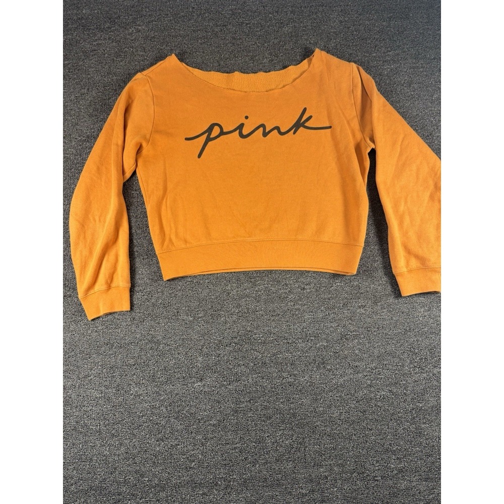 Victoria's Secret Pink Sweatshirt Raw‎ Edge Neckline Cropped Orange Pullover Sm